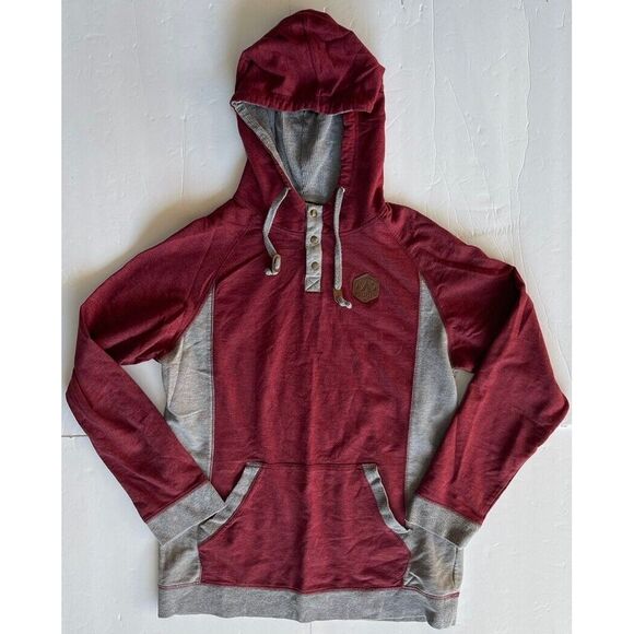 Dravus Men's Large Red Drawstring‎ Hoodie Front Pockets Henley Button Closure - Picture 1 of 5